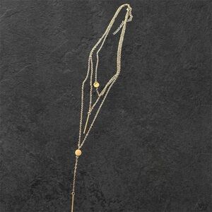 Layered Gold Tone Necklace with‎ Circle and Stick Pendant Fashion Jewelry